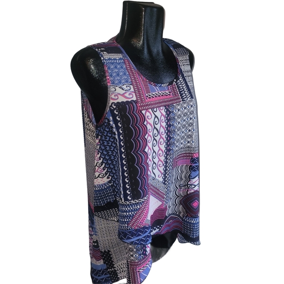 Papillon Patchwork Patterned Sleeveless High Low Top L - Picture 2 of 6